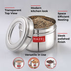 Stainless Steel Oval Container with Transparent Lid for Storage, 450ml, Set Of 6