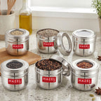 Stainless Steel Oval Container with Transparent Lid for Storage, 450ml, Set Of 6