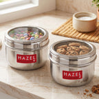 Stainless Steel Round See-Through Container with Transparent Lid, 800ml, Set Of 2