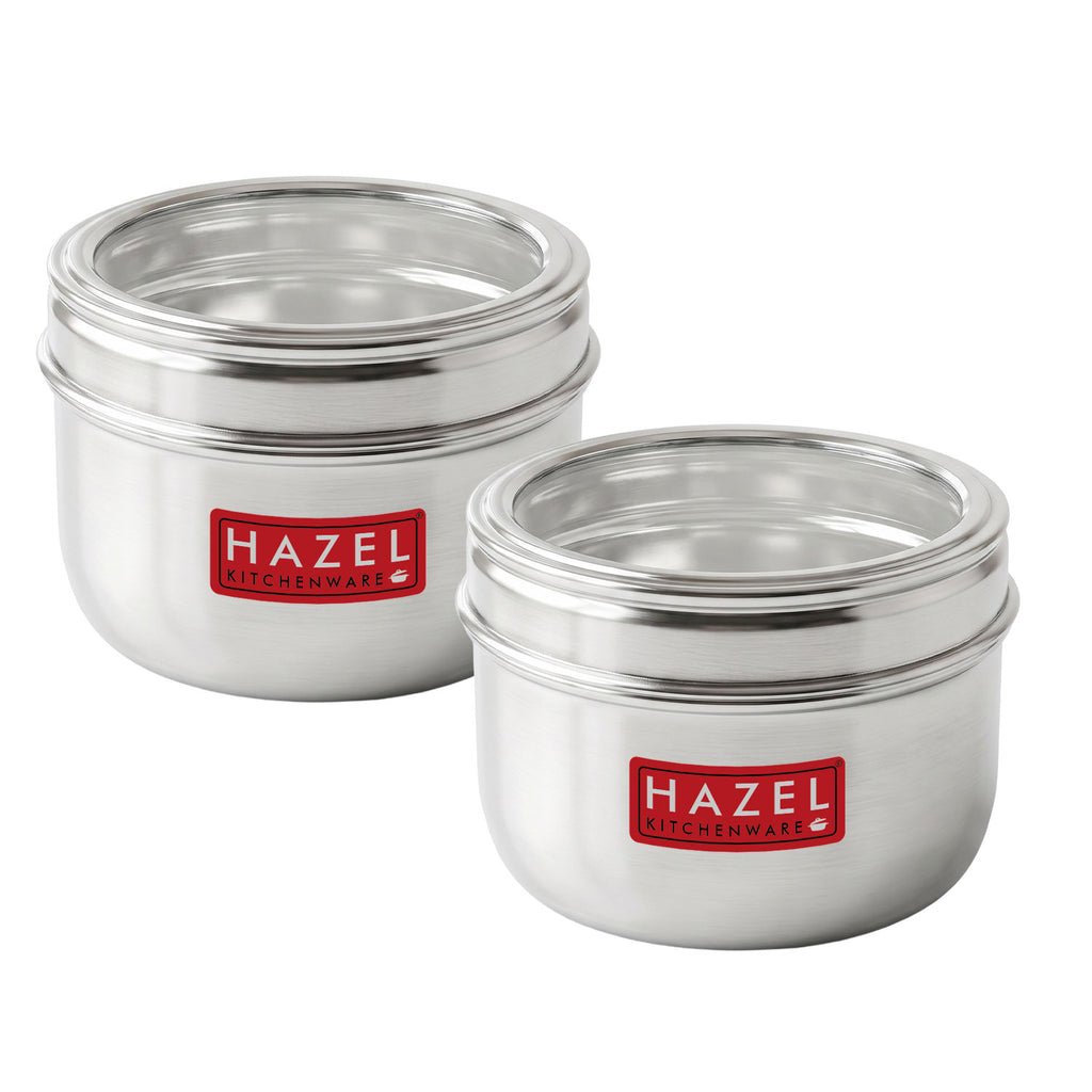 Stainless Steel Round See-Through Container with Transparent Lid, 800ml, Set Of 2