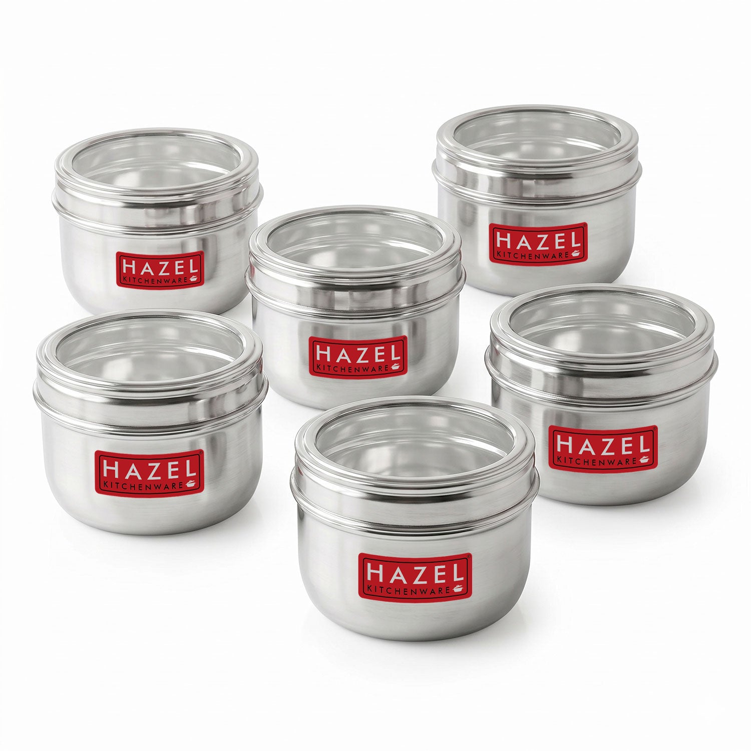 Stainless Steel Round See-Through Container with Transparent Lid, 800ml, Set Of 6