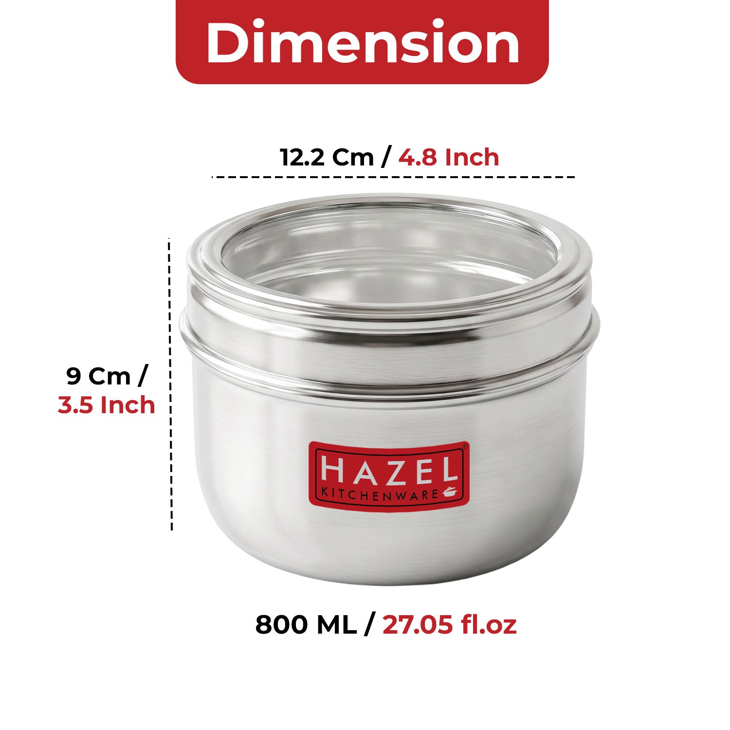 Stainless Steel Round See-Through Container with Transparent Lid, 800ml, Set Of 6