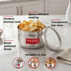 Stainless Steel Round See-Through Container with Transparent Lid, 800ml, Set Of 6