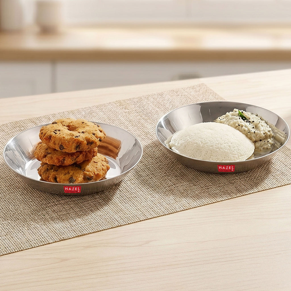 Stainless Steel Hammered Small Copri Snacks Nasta Plate, 15.5 cm, Pack of 2