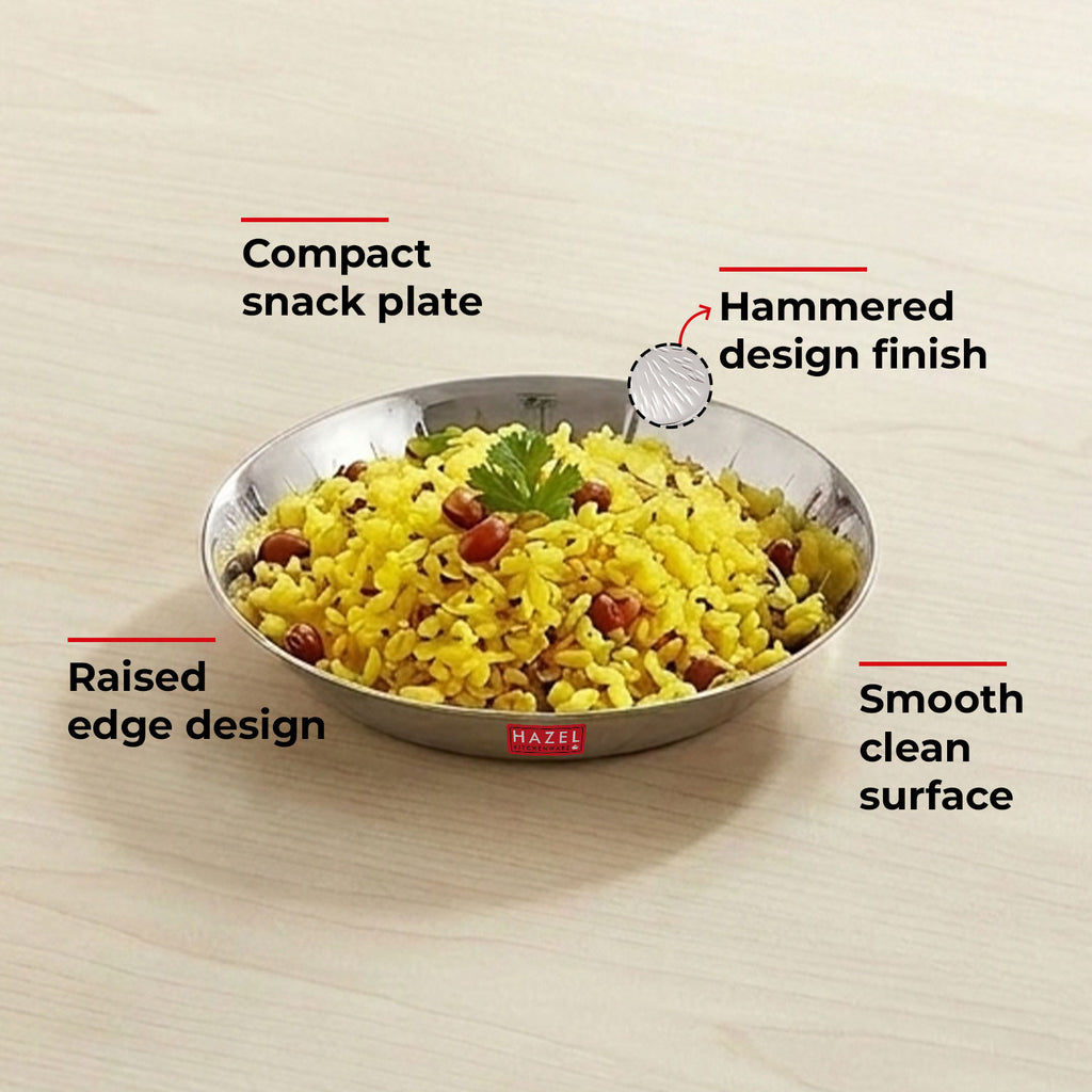 Stainless Steel Hammered Small Copri Snacks Nasta Plate, 15.5 cm, Pack of 6