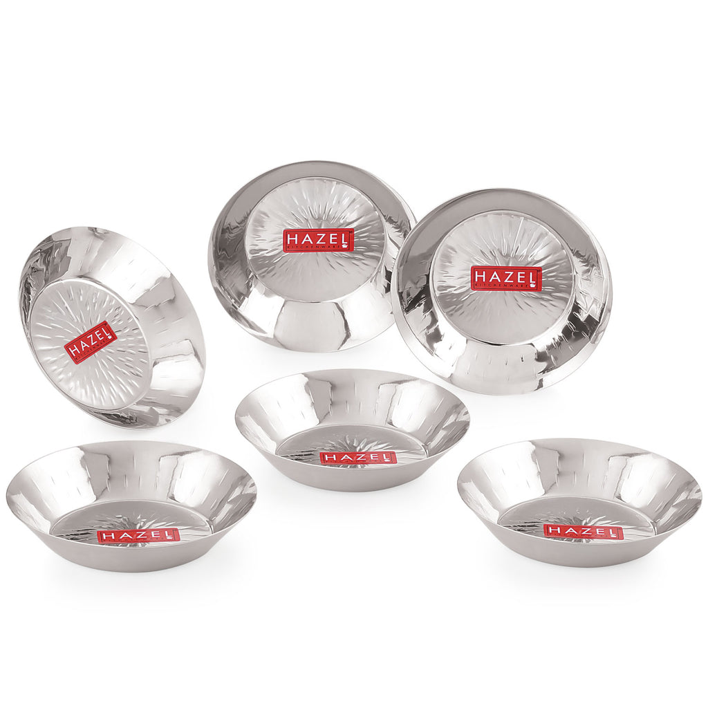 Stainless Steel Hammered Small Copri Snacks Nasta Plate, 15.5 cm, Pack of 6