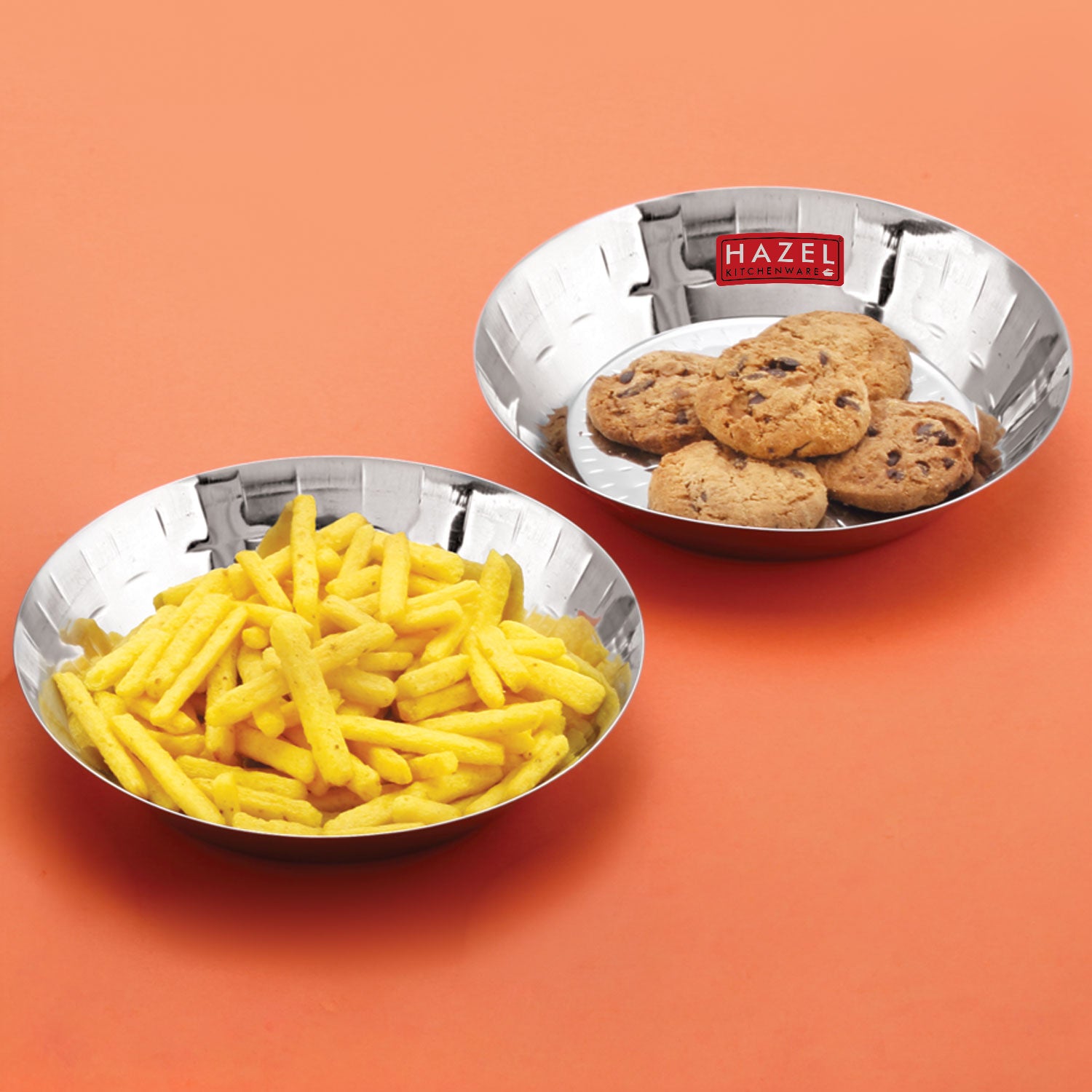 Stainless Steel Hammered Small Copri Snacks Nasta Plate, 18.5 cm, Pack of 2