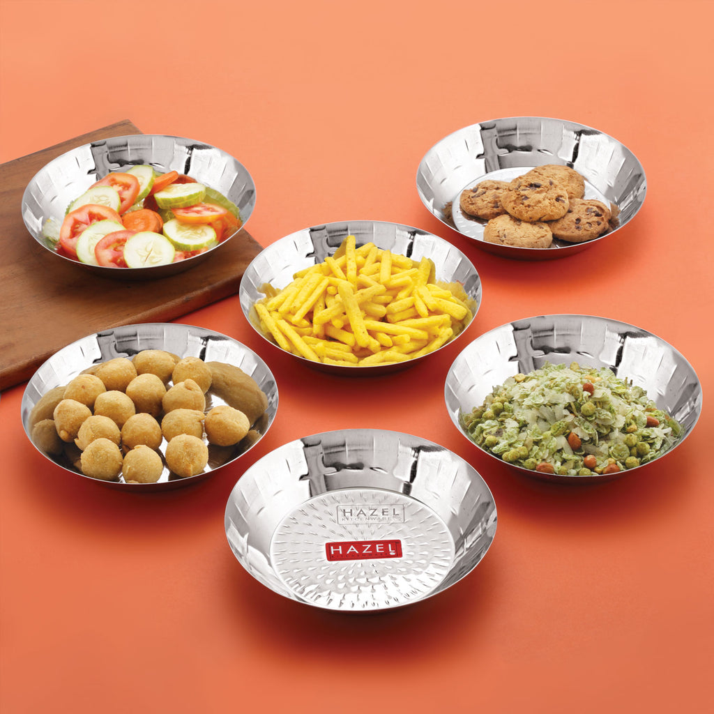 Stainless Steel Hammered Small Copri Snacks Nasta Plate, 18.5 cm, Pack of 6
