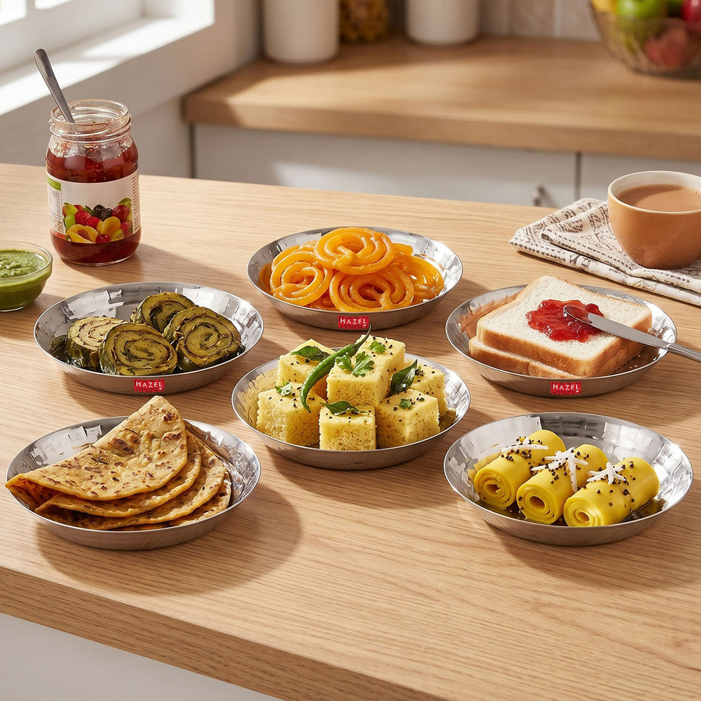 Stainless Steel Hammered Small Copri Snacks Nasta Plate, 18.5 cm, Pack of 6