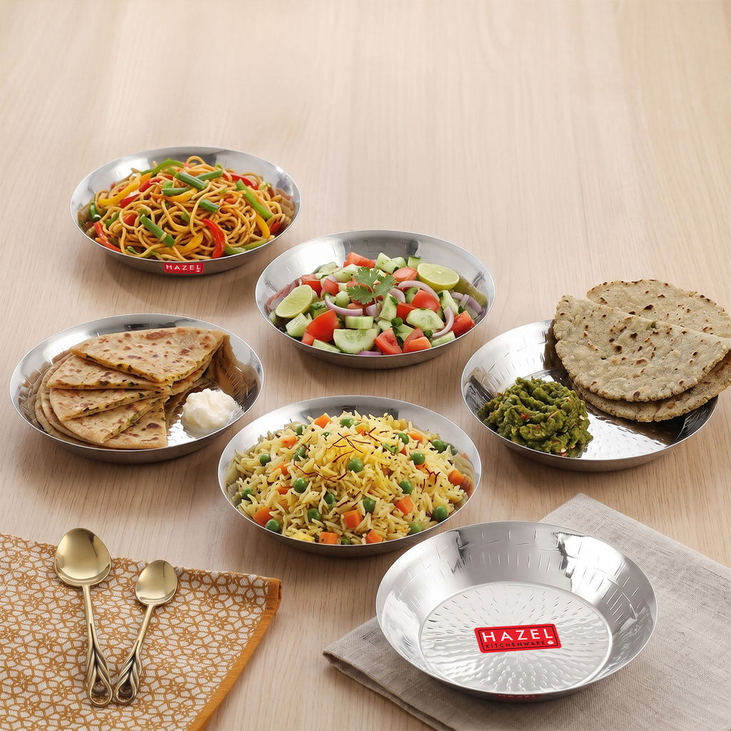 Stainless Steel Hammered Small Copri Snacks Nasta Plate, 20.7 cm, Pack of 6