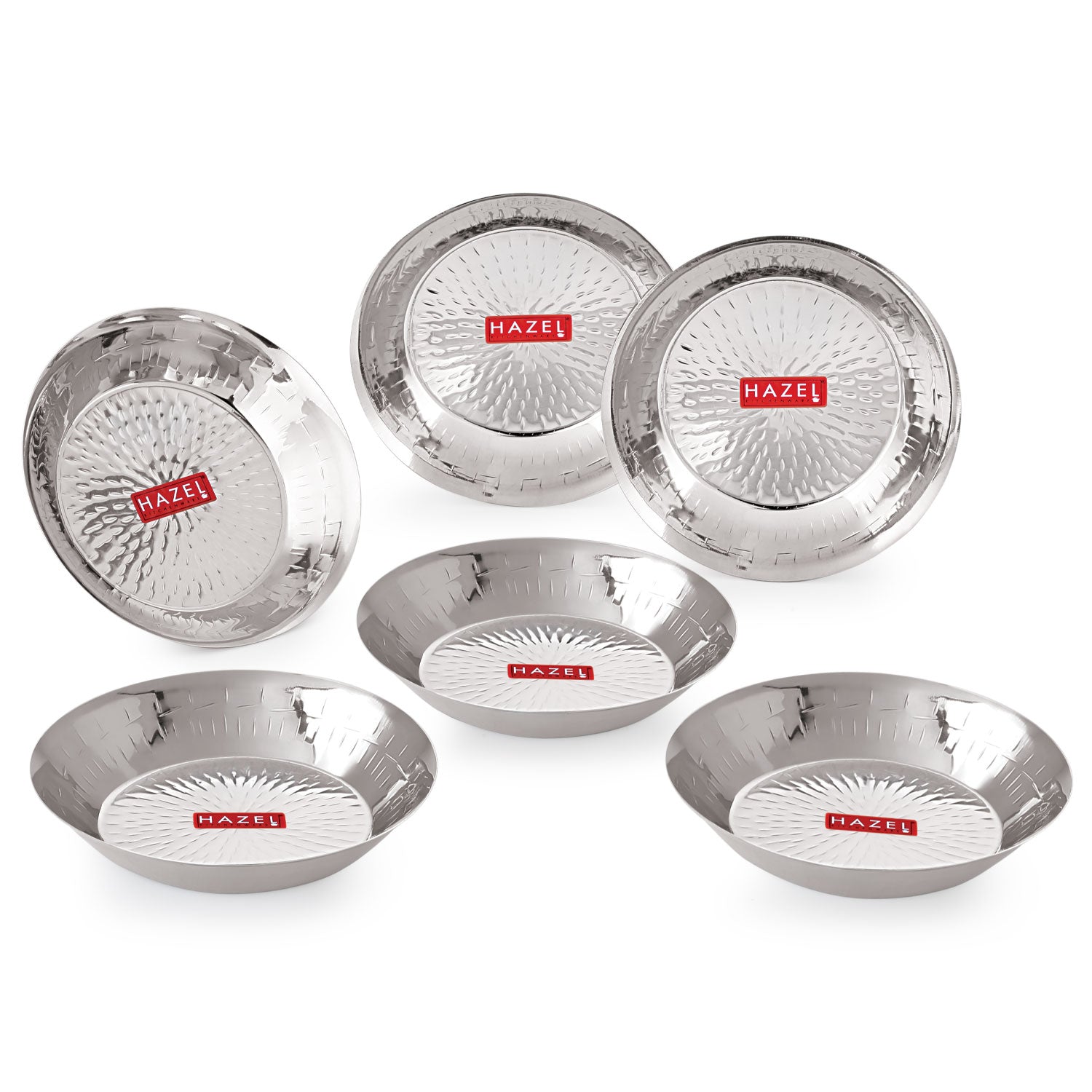 Stainless Steel Hammered Small Copri Snacks Nasta Plate, 20.7 cm, Pack of 6