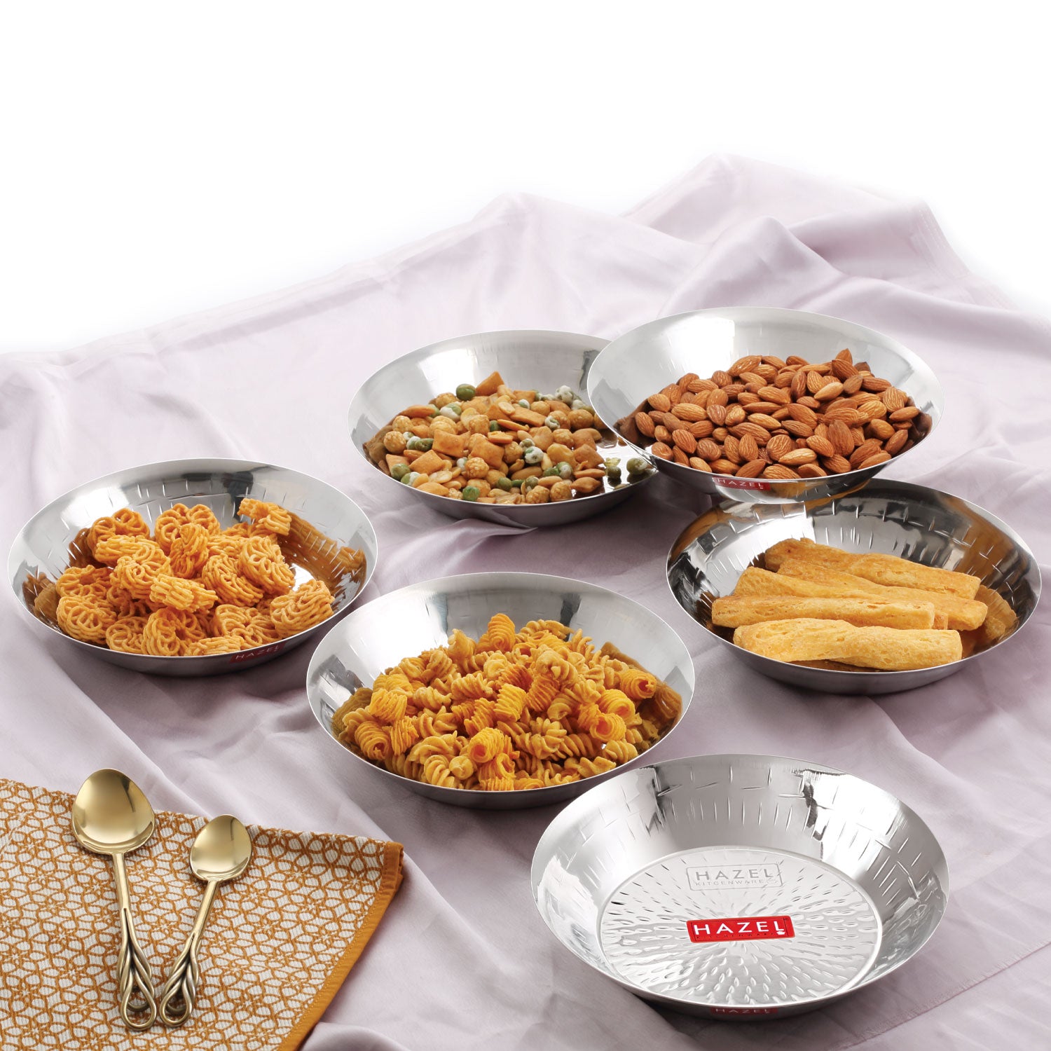 Stainless Steel Hammered Small Copri Snacks Nasta Plate, 20.7 cm, Pack of 6