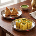 Stainless Steel Side Hammered Finish Round Snack Plate Thali Nasta Plate, 15cm, Set Of 2