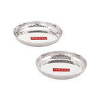 Stainless Steel Side Hammered Finish Round Snack Plate Thali Nasta Plate, 15cm, Set Of 2