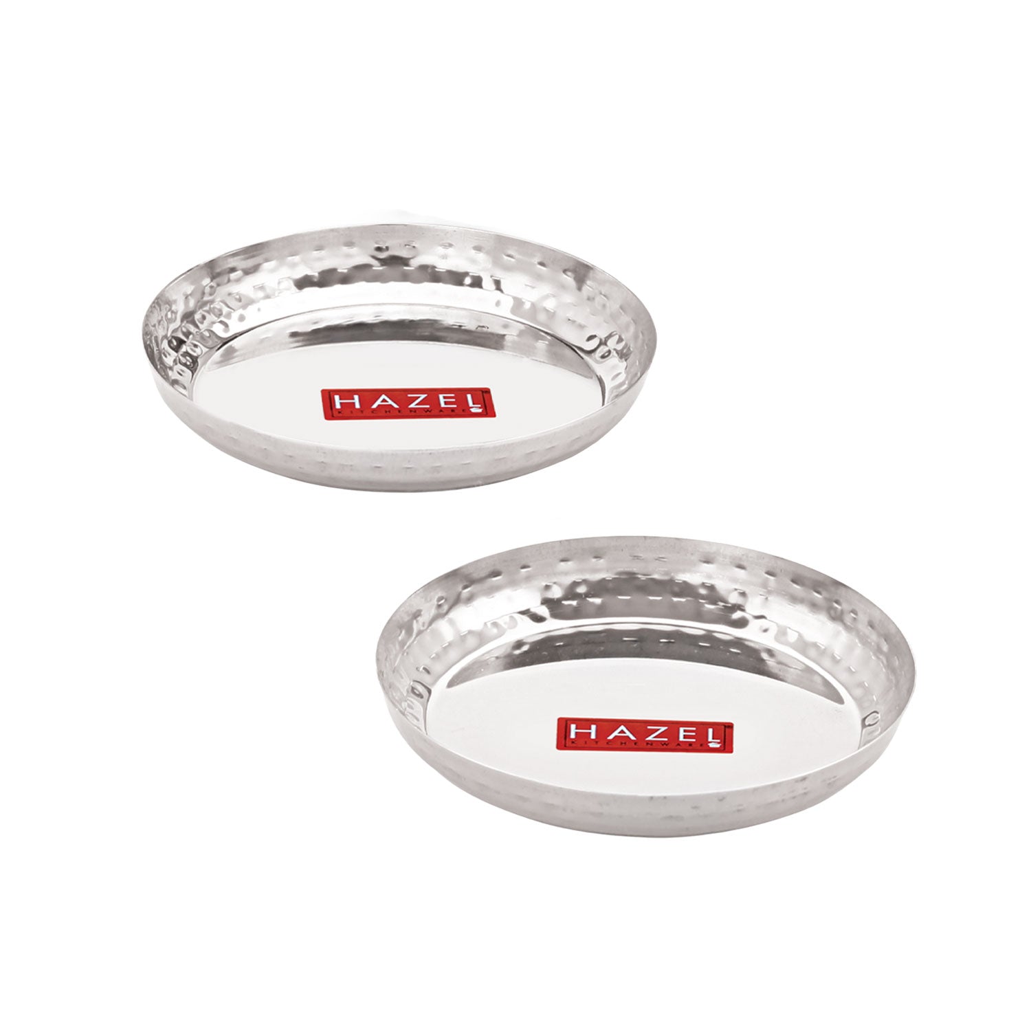 Stainless Steel Side Hammered Finish Round Snack Plate Thali Nasta Plate, 15cm, Set Of 2