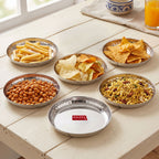 Stainless Steel Side Hammered Finish Round Snack Plate Thali Nasta Plate, 15cm, Set Of 6