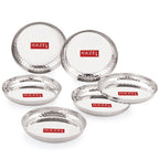 Stainless Steel Side Hammered Finish Round Snack Plate Thali Nasta Plate, 15cm, Set Of 6