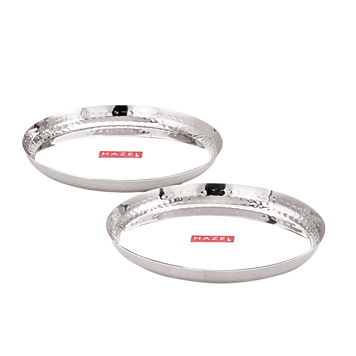 Stainless Steel Side Hammered Lunch Thali, Dinner Plate Food Serving Plate, 25cm, Set Of 2