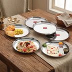 Stainless Steel Side Hammered Lunch Thali, Dinner Plate Food Serving Plate, 25cm, Set Of 6