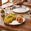 Stainless Steel Side Hammered Lunch Thali, Dinner Plate Food Serving Plate, 29.7cm, Set Of 2