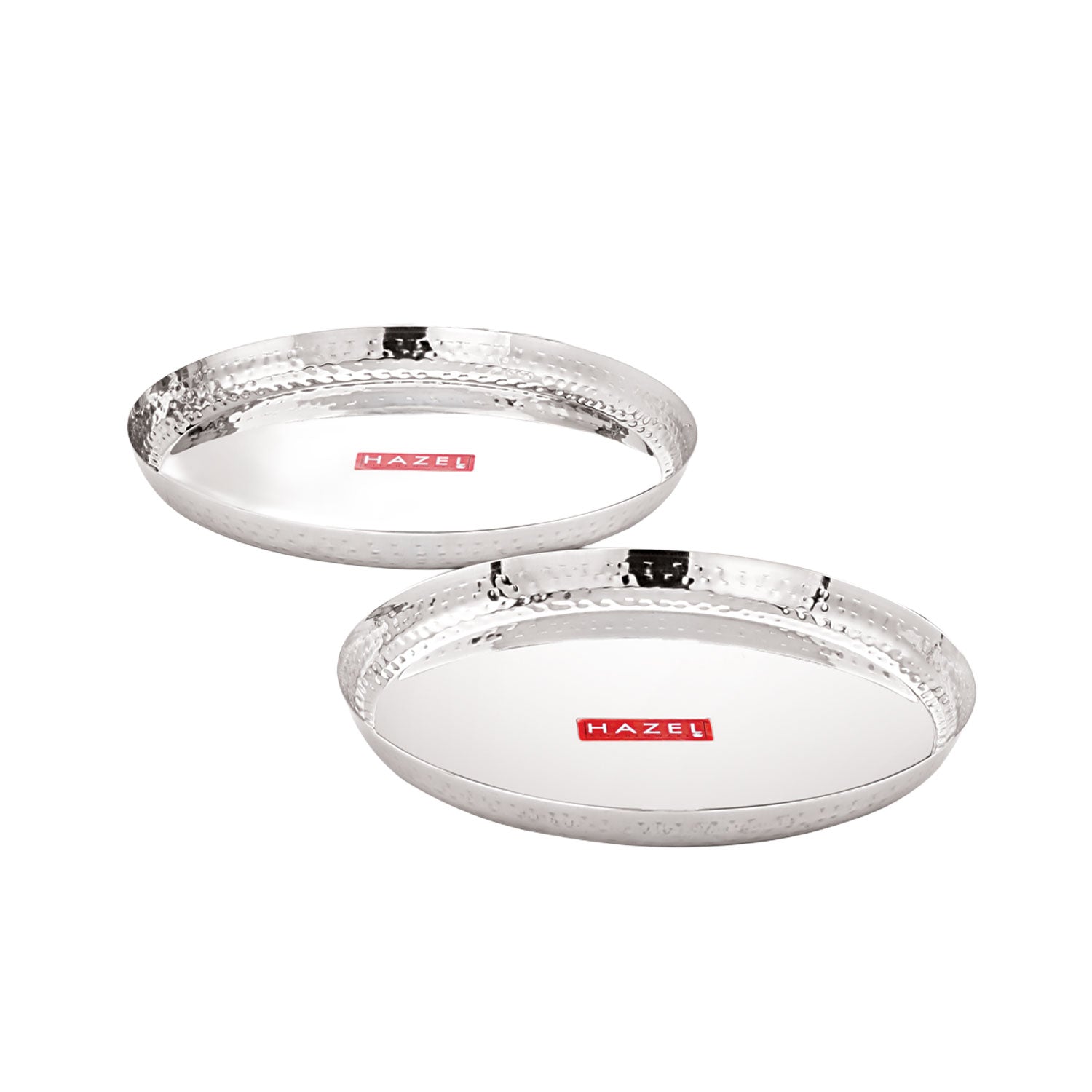 Stainless Steel Side Hammered Lunch Thali, Dinner Plate Food Serving Plate, 29.7cm, Set Of 2