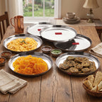 Stainless Steel Side Hammered Lunch Thali, Dinner Plate Food Serving Plate, 29.7cm, Set Of 6