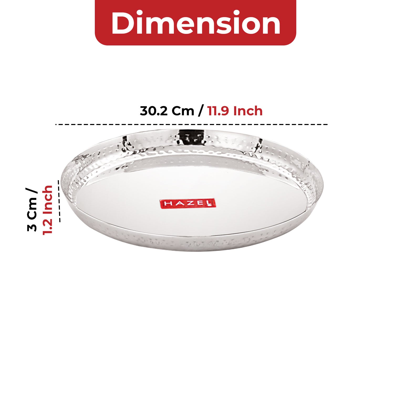 Stainless Steel Side Hammered Lunch Thali, Dinner Plate Food Serving Plate, 29.7cm, Set Of 6