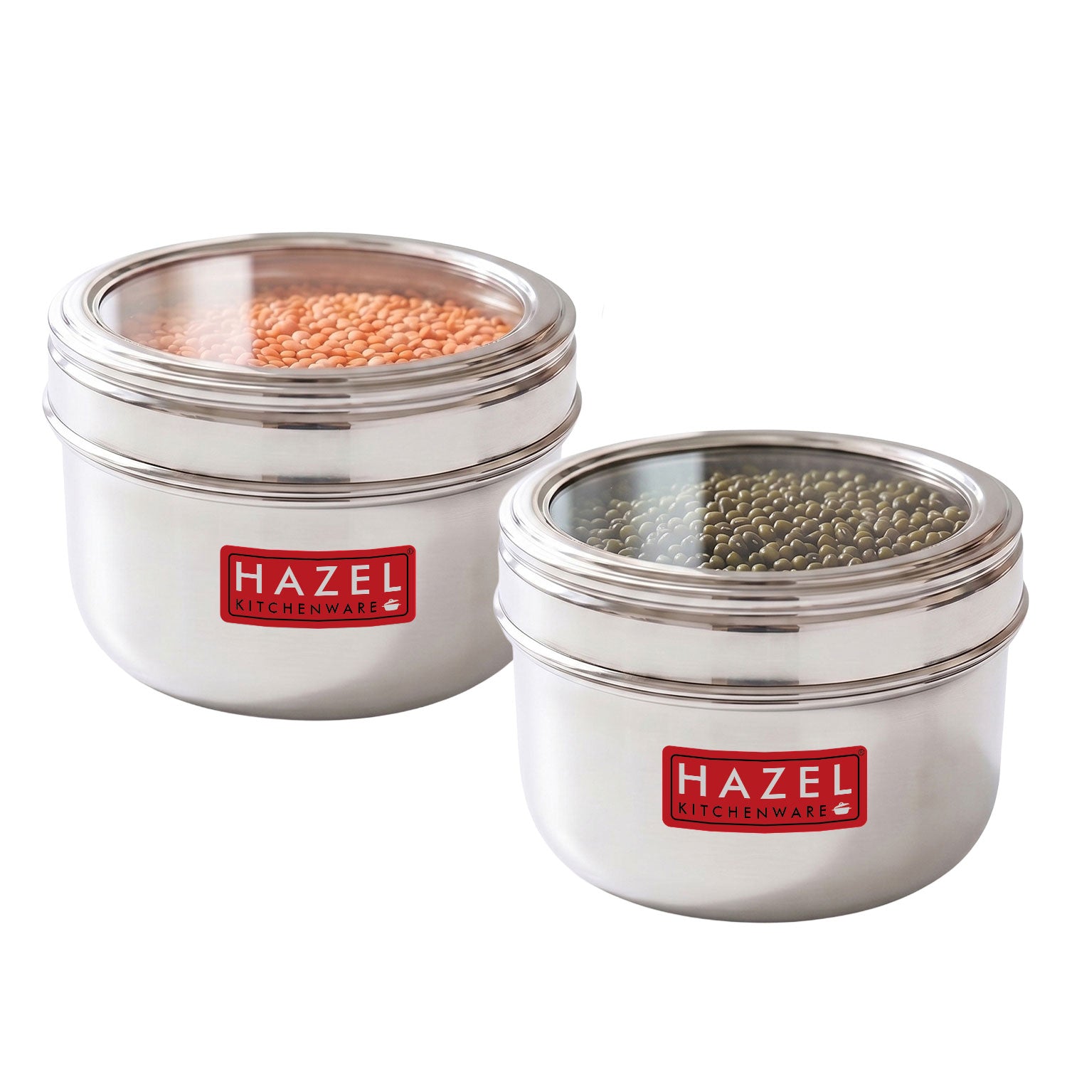 Stainless Steel Storage Container with Transparent Lid, 1100ml, Set Of 2