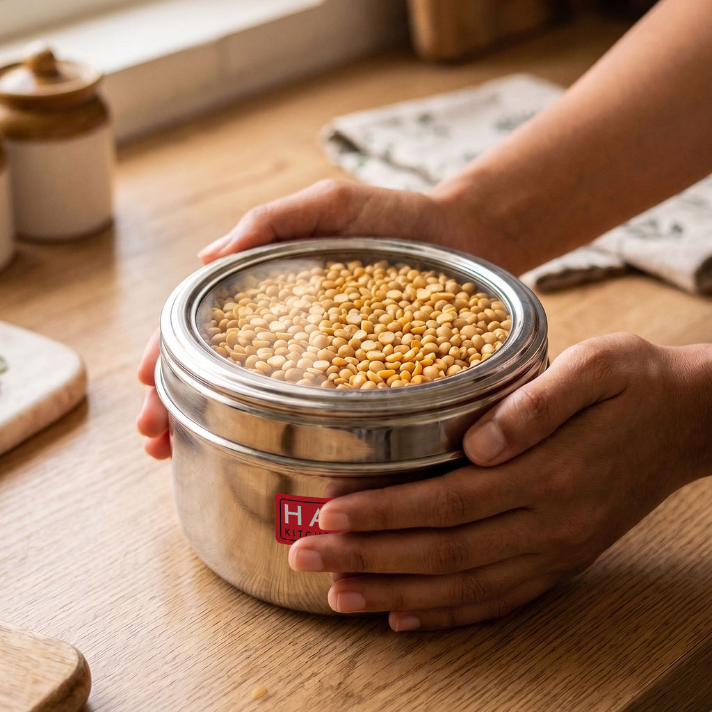 Stainless Steel Storage Container with Transparent Lid, 1100ml, Set Of 2