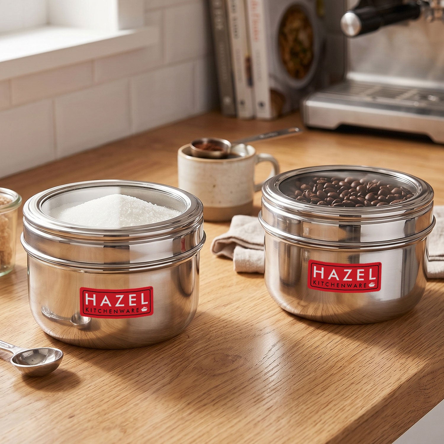 Stainless Steel Storage Container with Transparent Lid, 1100ml, Set Of 2
