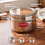 Stainless Steel Storage Container with Transparent Lid, 1100ml, Set Of 6