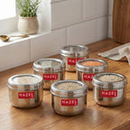 Stainless Steel Storage Container with Transparent Lid, 1100ml, Set Of 6