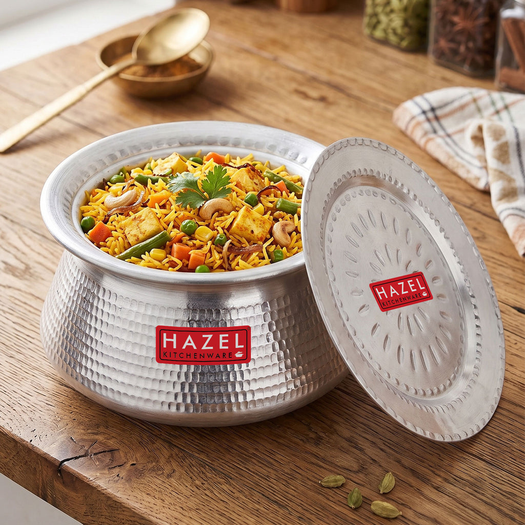 Aluminium Hammered Handi with Lid, 10 L, 28.5cm