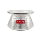 Aluminium hammered handi with its lid on, front-facing view on a white background.