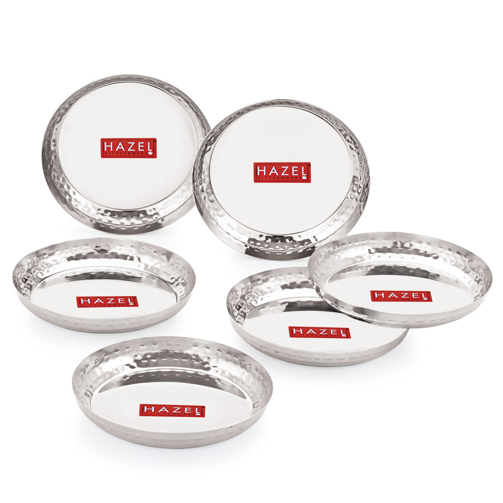 Hammered Finish Stainless Steel Serving Plate Set of 6 for Snacks, 18cm