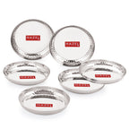 Hammered Finish Stainless Steel Serving Plate Set of 6 for Snacks, 18cm
