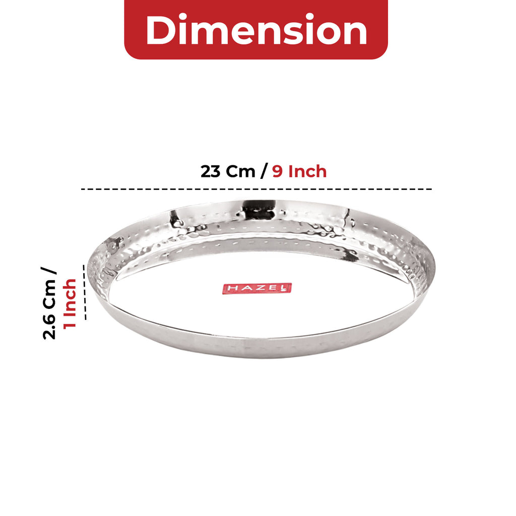 Stainless Steel Lunch Plate Set of 2, 23cm Hammered Thali Plate