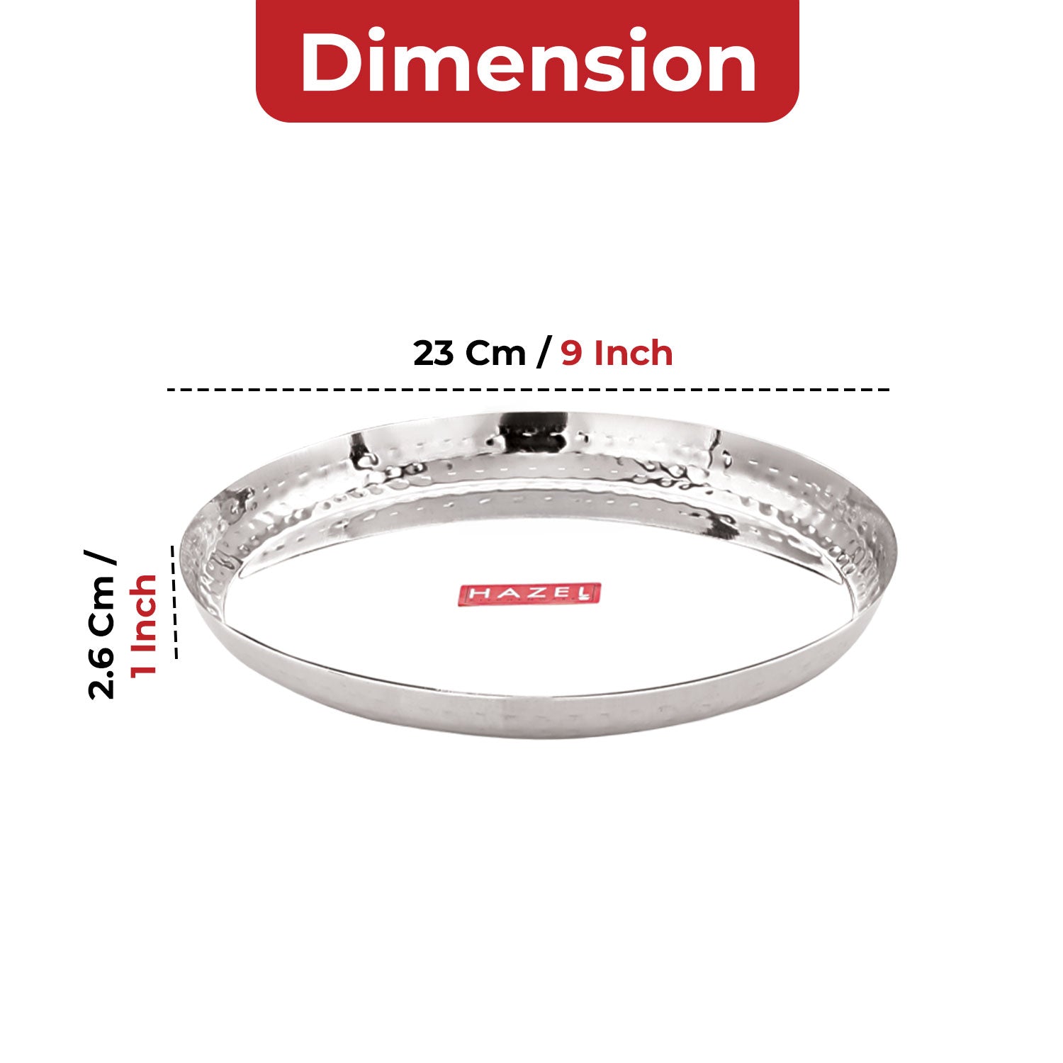 Stainless Steel Lunch Plate Set of 2, 23cm Hammered Thali Plate