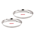 Stainless Steel Lunch Plate Set of 2, 23cm Hammered Thali Plate