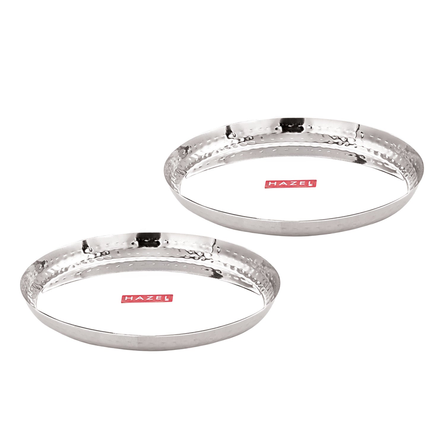 Stainless Steel Lunch Plate Set of 2, 23cm Hammered Thali Plate