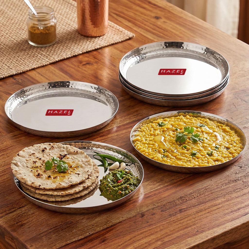 Hammered Stainless Steel Dinner Plate 23cm, Set of 6