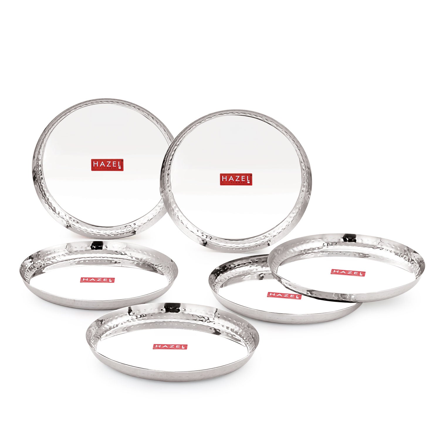 Hammered Stainless Steel Dinner Plate 23cm, Set of 6