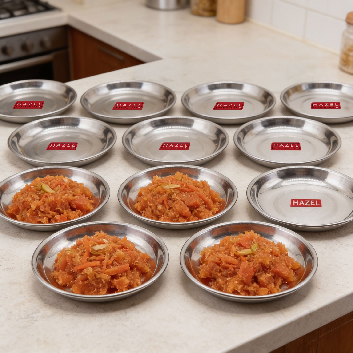 Stainless Steel Halwa Serving Plates for Dining, 100ml, Set of 12