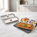 Stainless Steel 3 in 1 Section Plate, Pav Bhaji Thali, Set of 2