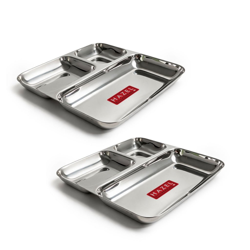 Stainless Steel 3 in 1 Section Plate, Pav Bhaji Thali, Set of 2