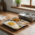 3 in 1 Pav Bhaji Plate, Stainless Steel Dinner Section Thali, Set of 6