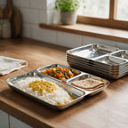 3 in 1 Pav Bhaji Plate, Stainless Steel Dinner Section Thali, Set of 6