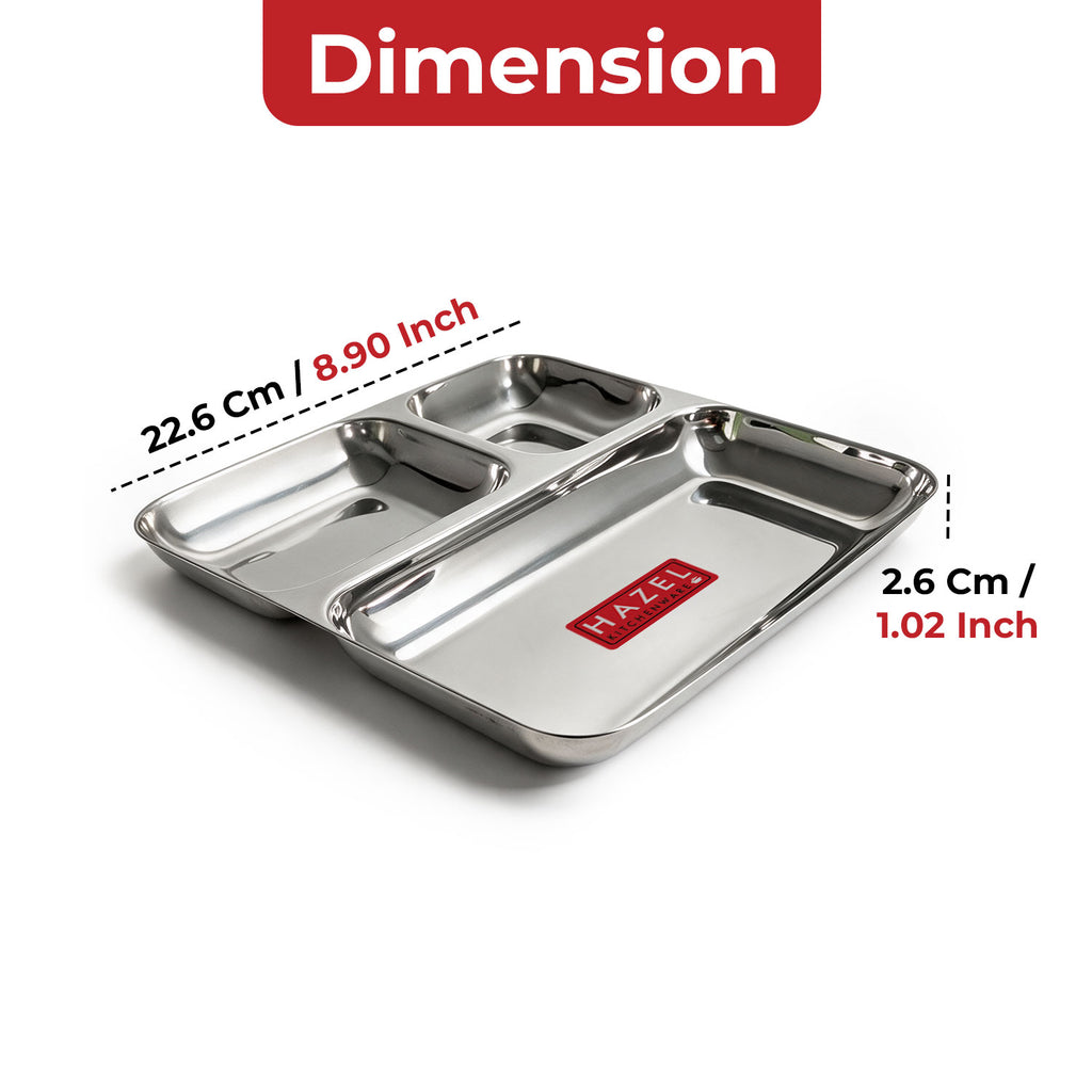3 in 1 Pav Bhaji Plate, Stainless Steel Dinner Section Thali, Set of 6