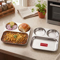 3 in 1 Plate Stainless Steel Pav Bhaji Plate Set of 2 Mess Tray