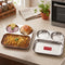 Set of two stainless steel three-section pav bhaji plates, one served with pav bhaji